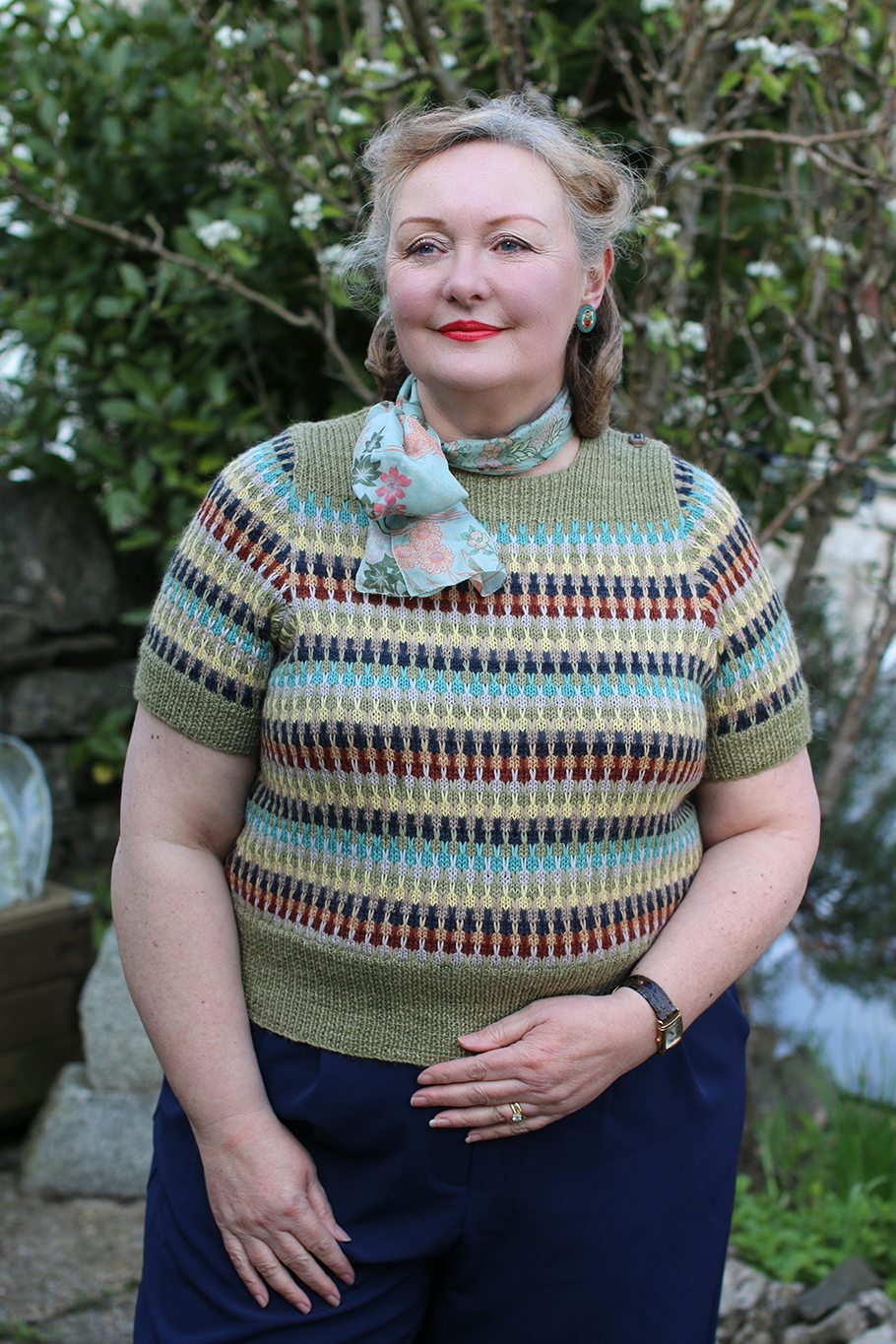 Vintage 1940s Colour Block Knit Top | Authentic 1940s selling Hand Knit Sweater